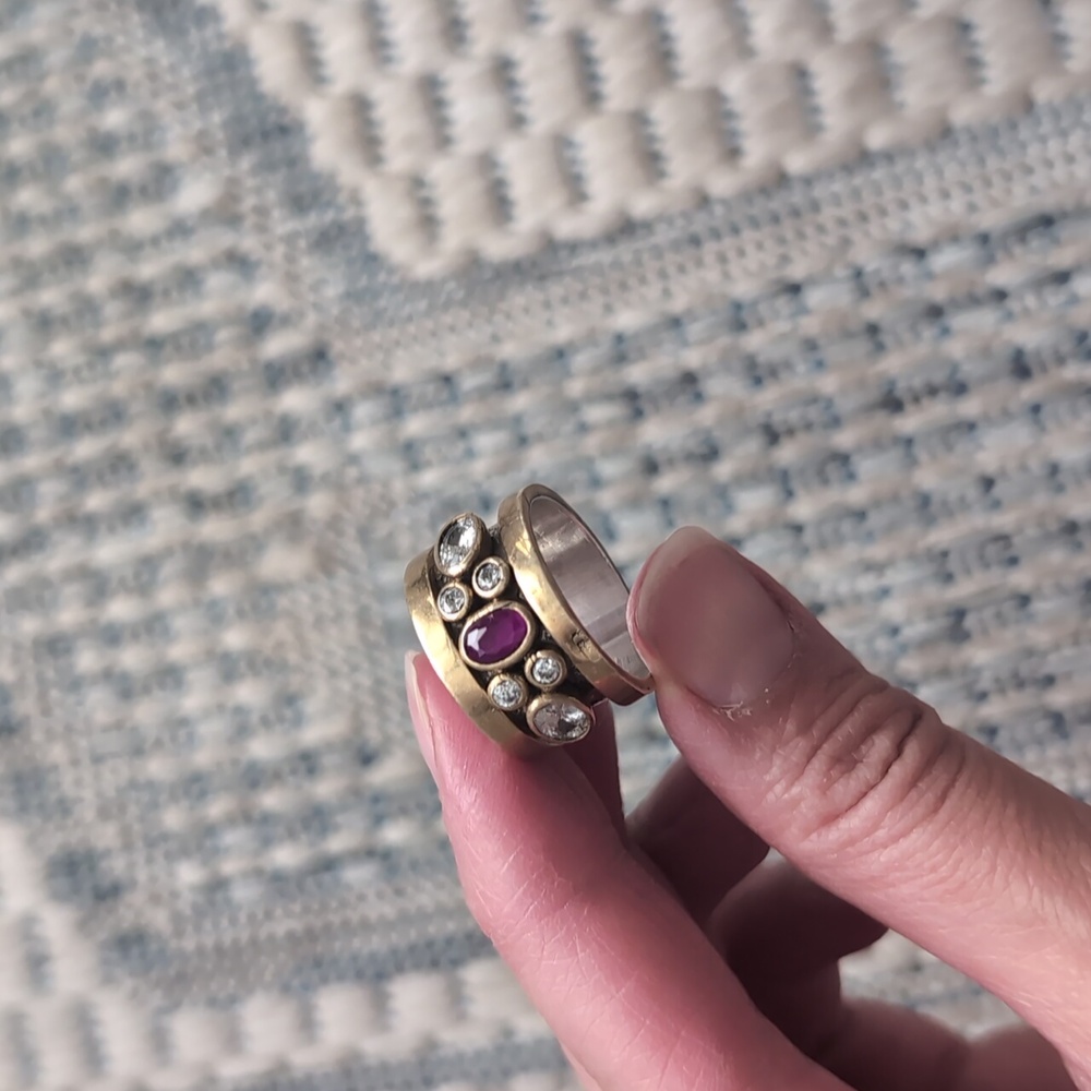 Natural Ruby And Cubic Zirconia Brass Ring